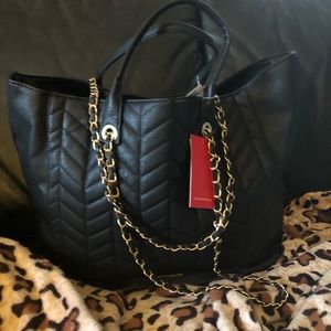 Rampage Black Vegan Leather with Gold Chain